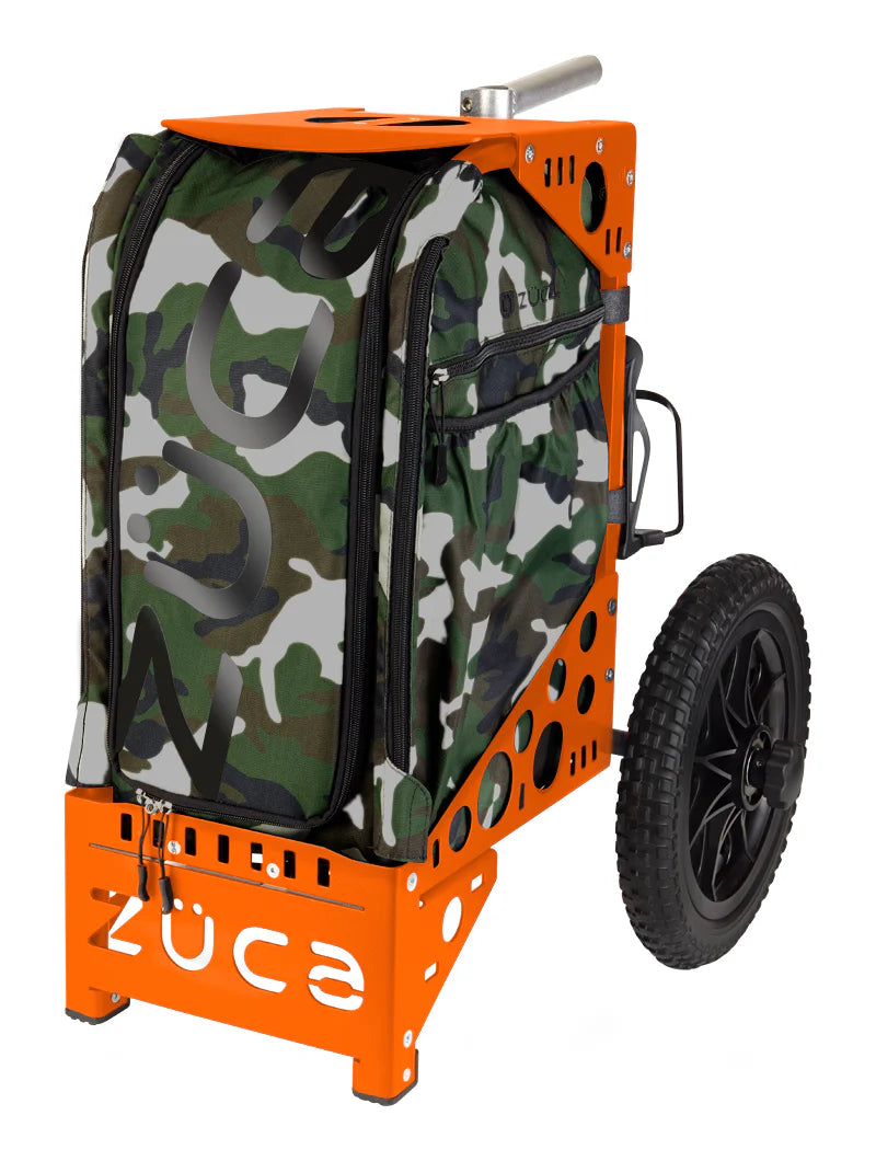 Zuca Orange All Terrain Disc Golf Cart - Woodland Camo All Terrain Insert Bag