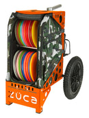 Zuca All Terrain Disc Golf Cart - Orange Frame With Woodland Camo Insert Bag