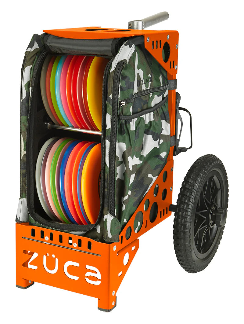 Zuca Orange All Terrain Disc Golf Cart - Woodland Camo All Terrain Insert Bag