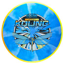 Axiom Cosmic Neutron Tempo midrange disc, Jeremy Koling 2026 Team Series "Dragonfly" stamp, blue and light blue disc with yellow and red rim