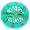 Axiom Cosmic Neutron Virus driver disc, green and dark purple disc with blurple and blue rim