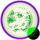Axiom Eclipse Simon Line Aspect driver disc, Simon Lizotte 2026 Halloween Team Series stamp, green disc with purple rim