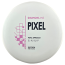 Axiom Electron Firm Simon Line Pixel putt & approach disc, White Out With Pink Stamp stamp, white disc with white rim