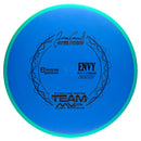 Axiom Electron Soft Envy putt & approach disc, James Conrad World Champion Signature Series stamp, blue disc with green rim