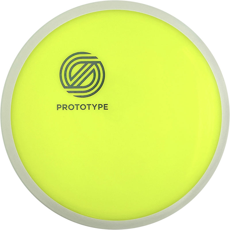 Axiom Neutron Simon Line Aspect driver disc, Simon Line Prototype Mini Stamp stamp, yellow disc with white rim