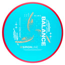 Axiom Neutron Simon Line Balance midrange disc, "No Limits" Special Edition stamp, turquoise disc with red rim