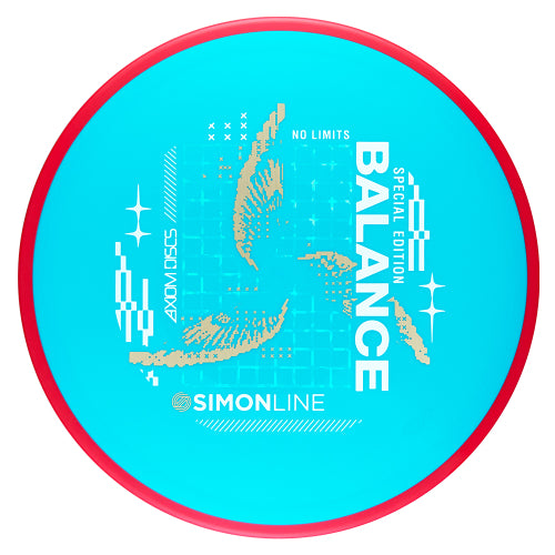 Axiom Neutron Simon Line Balance midrange disc, "No Limits" Special Edition stamp, turquoise disc with red rim