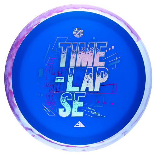 Axiom Neutron Simon Line Time-Lapse Retooled driver disc, Time-Lapse Typography stamp, blue disc with purple and light blue rim