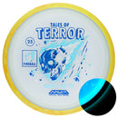 Axiom Particle Eclipse Fireball driver disc, Simon Lizotte 2025 Team Series Halloween Edition "Tales of Terror" stamp, blue disc with dark yellow and orange rim