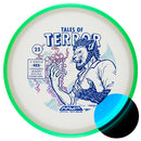 Axiom Particle Eclipse Hex midrange disc, Jeremy Koling 2025 Team Series Halloween Edition "Tales of Terror" stamp, blue disc with green rim