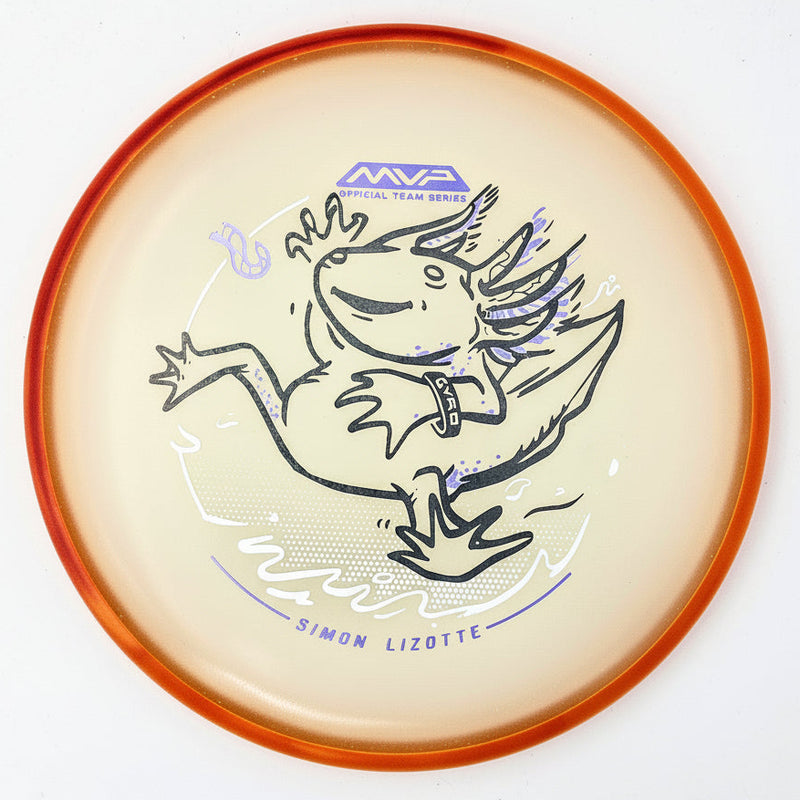Axiom Particle Eclipse Simon Line Pixel putt & approach disc, Simon Lizotte 2025 Team Series "Lizottl'" stamp, glow disc with orange and dark orange rim