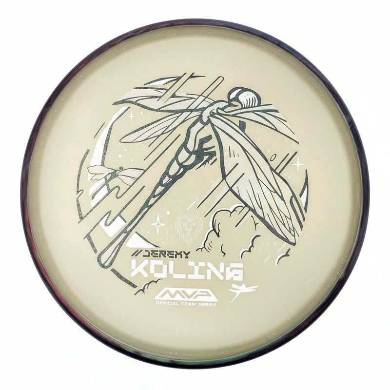 Axiom Particle Eclipse Tempo midrange disc, Jeremy Koling 2025 Team Series "Dragonfly" stamp, glow disc with blue and purple rim