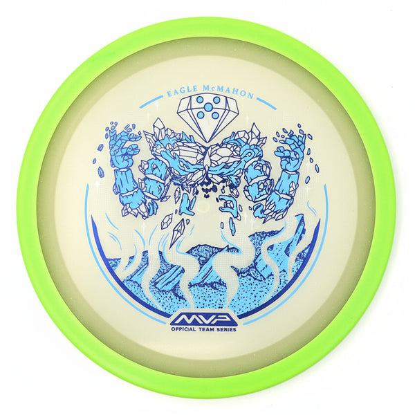 Axiom Particle Eclipse Thrill driver disc, Eagle McMahon 2025 Team Series "Elemental Thrill" stamp, glow disc with lime green and green rim
