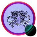 Axiom Particle Glow Proton Hex midrange disc, 2025 Champions Cup "Wizardcraft" stamp, purple disc with red rim