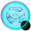 Axiom Particle Glow Proton Pyro midrange disc, GYROpalooza 2025 "UFO Sighting" stamp, light blue disc with magenta rim