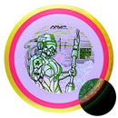 Axiom Particle Glow Proton Virus driver disc, 2025 Champions Cup "Jane DOE" stamp, pink disc with yellow rim