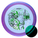 Axiom Particle Glow Proton Virus driver disc, 2025 Champions Cup "Jane DOE" stamp, purple disc with blurple rim