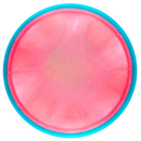 Axiom Prism Neutron Trance fairway driver disc, Blank (no top stamp) stamp, pink disc with blue rim