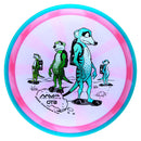 Axiom Prism Proton Crave fairway driver disc, 2025 Champions Cup "Meerkats" stamp, pink disc with light blue rim