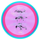 Axiom Prism Proton Soft Defy driver disc, 2025 Champions Cup "Ascension to Zero" stamp, pink disc with light blue rim
