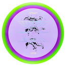 Axiom Prism Proton Soft Defy driver disc, 2025 Champions Cup "Ascension to Zero" stamp, purple disc with lime green rim