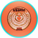 Orange disc with heart design and 'Simon Lizotte' branding on a white background