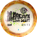 DGA Granite Hurricane driver disc, Evan Scott 2025 Tour Series stamp, dark yellow and multi color disc