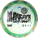 DGA Granite Hurricane driver disc, Evan Scott 2025 Tour Series stamp, green and multi color disc