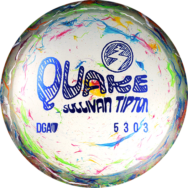 DGA Granite Quake midrange disc, Sullivan Tipton 2025 Tour Series stamp, gray and multi color disc