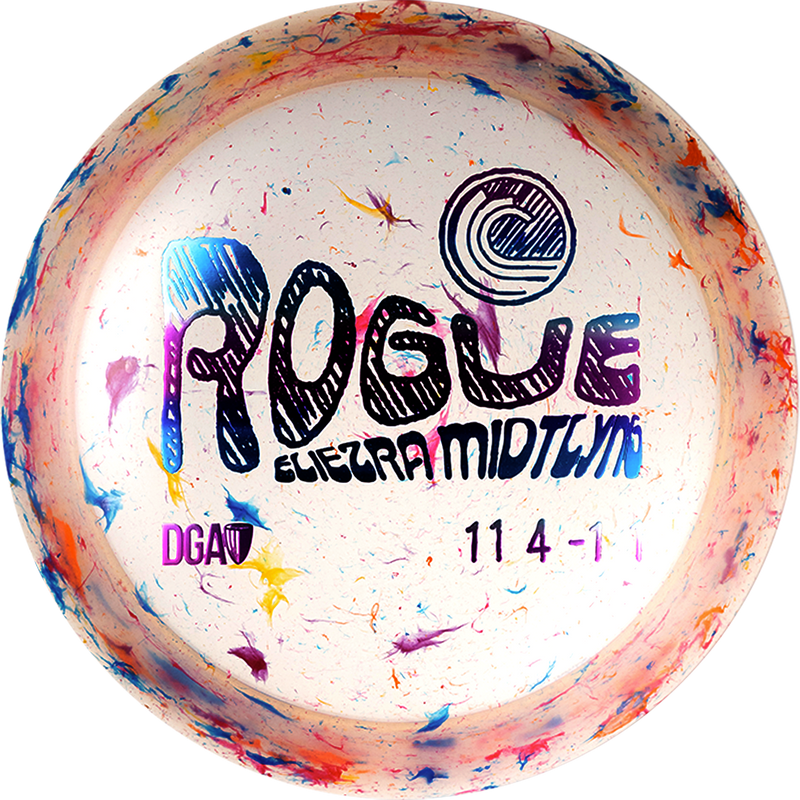 DGA Granite Rogue driver disc, Eliezra Midtlyng 2025 Tour Series stamp, light pink and multi color disc