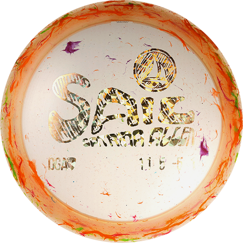 DGA Granite Sail driver disc, Catrina Allen 2025 Tour Series stamp, orange and multi color disc