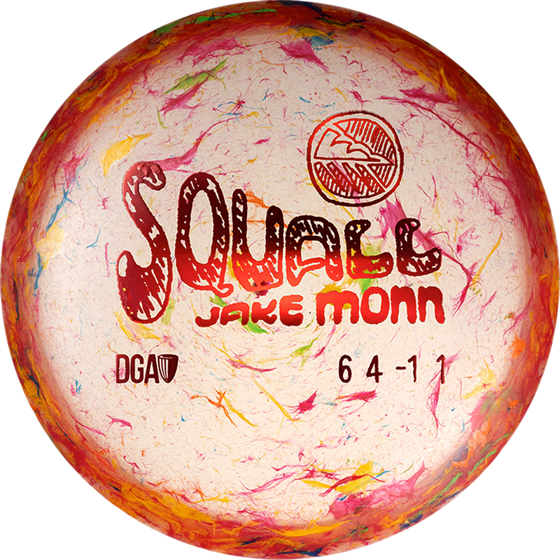 DGA Granite Squall fairway driver disc, Jake Monn 2025 Tour Series stamp, orange and multi color disc