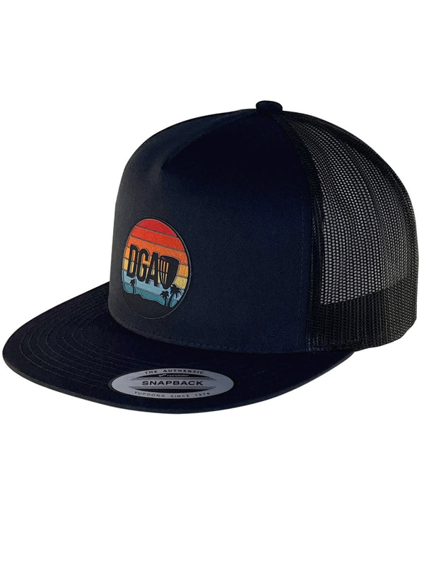 DGA Mesh Snapback Trucker Flatbill Hat  - Retro Sunset Patch
