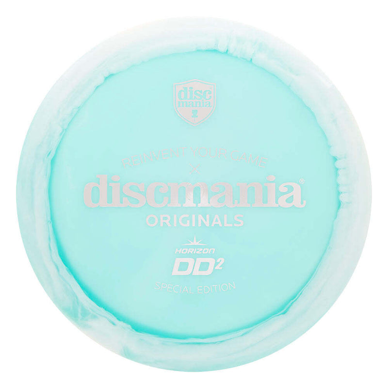 Discmania Color Glow Horizon C-Line DD2 driver disc, Discmania Originals Stamp stamp, turquoise disc with white rim