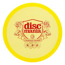 Discmania Metal Flake C-Line MD3 midrange disc, Cadence Burge Shield Series stamp, yellow disc