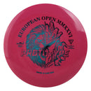 Discmania Swirl S-Line DD4 driver disc, Prototype 2026 European Open stamp, red and white disc