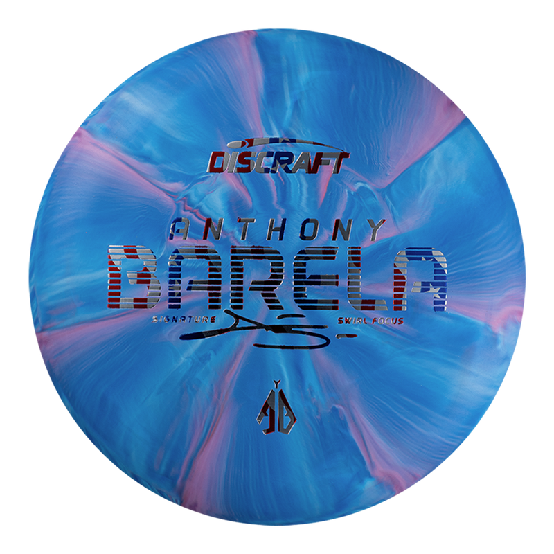 Discraft CT Swirl Focus putt & approach disc, Anthony Barela Signature Series stamp, blue and pink disc