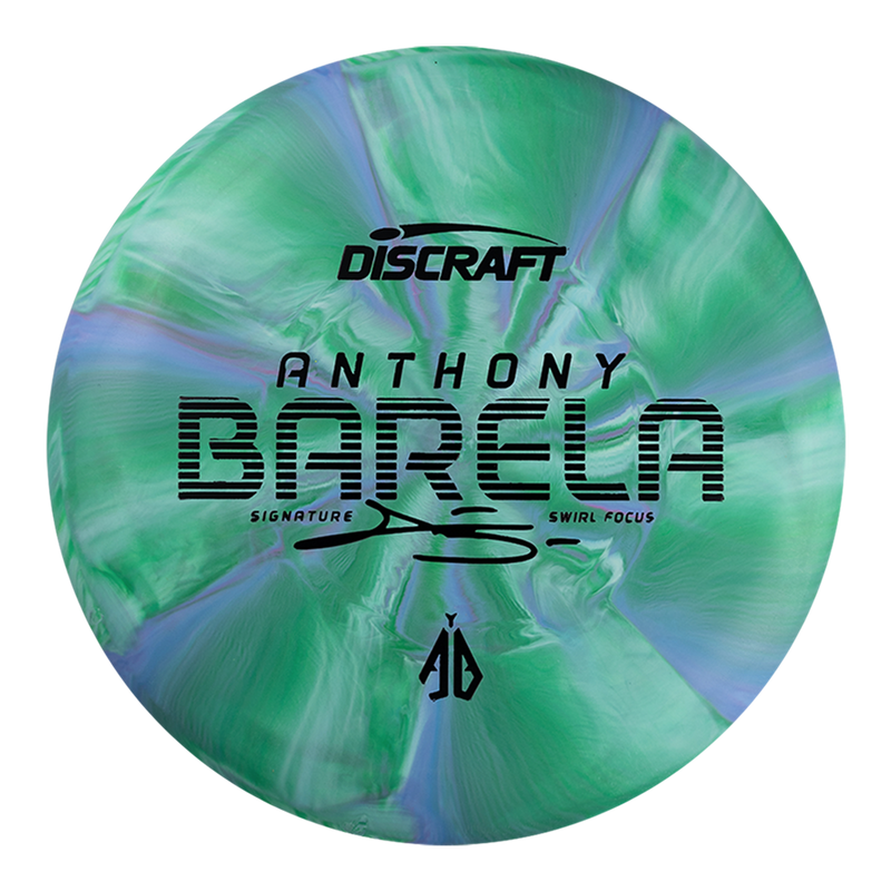Discraft CT Swirl Focus putt & approach disc, Anthony Barela Signature Series stamp, green and blue disc