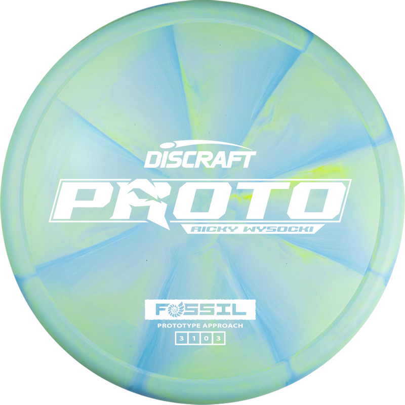 Discraft CT Swirl Ricky Wysocki Fossil putt & approach disc, Ricky Wysocki Proto Bar Stamp stamp, light green and light blue disc