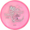 Discraft ESP Buzzz midrange disc, ThroFlo “Gator Buzzz” stamp, pink and white disc