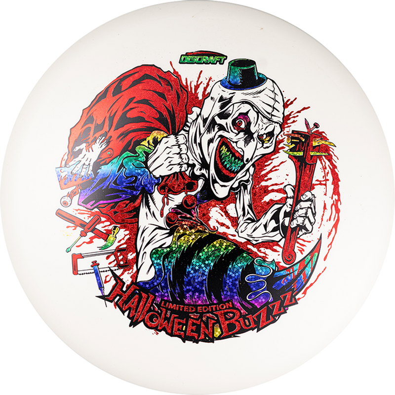 Discraft ESP GLO Buzzz midrange disc, Tri-Foil 2025 Halloween Buzzz stamp, white disc