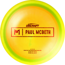 Discraft ESP Paul McBeth Ares driver disc, Paul McBeth Prototype Bar Stamp stamp, orange and green yellow disc