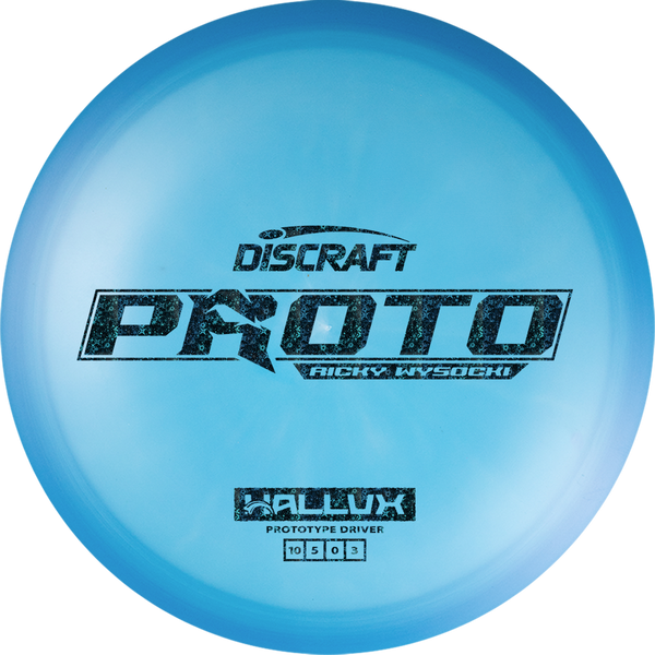Discraft ESP Ricky Wysocki Hallux driver disc, Ricky Wysocki Proto Bar Stamp stamp, blue disc