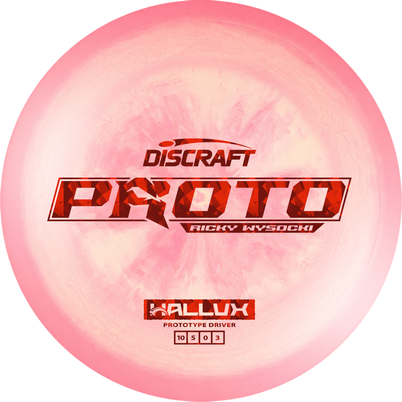 Discraft ESP Ricky Wysocki Hallux driver disc, Ricky Wysocki Proto Bar Stamp stamp, light pink and pink disc