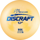 Discraft ESP Sol midrange disc, Paige Pierce 5x Signature Series stamp, light orange disc