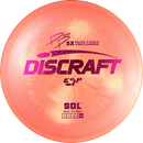 Discraft ESP Sol midrange disc, Paige Pierce 5x Signature Series stamp, light red disc
