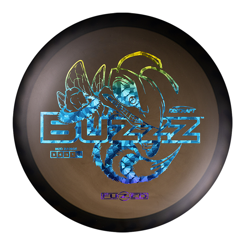 Discraft FuZed Buzzz midrange disc, Buzzz Saw stamp, black disc with black and gray rim