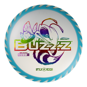 Discraft FuZed Buzzz midrange disc, Buzzz Saw stamp, light blue disc with blue and light blue rim