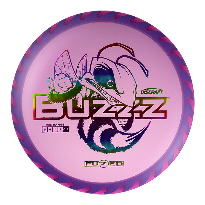 Discraft FuZed Buzzz midrange disc, Buzzz Saw stamp, light purple disc with purple and light purple rim