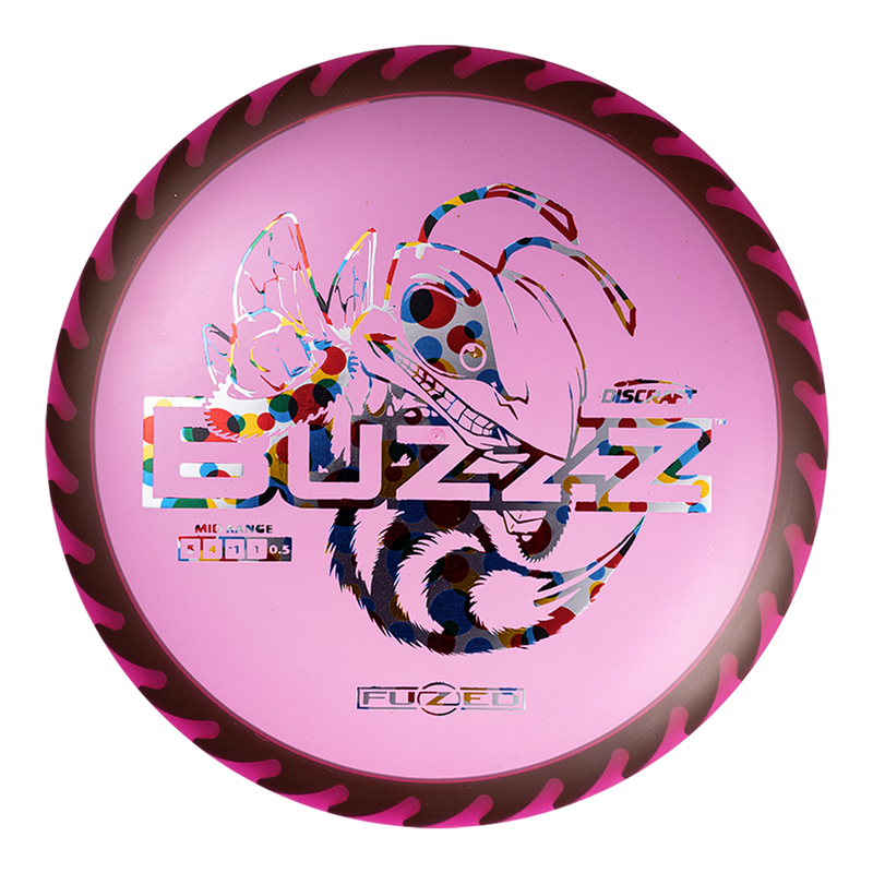 Discraft FuZed Buzzz midrange disc, Buzzz Saw stamp, magenta disc with black and magenta rim